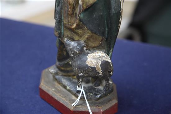 A 16th century Malines polychrome wood figure of St Agnes, 15.5 x 14in.